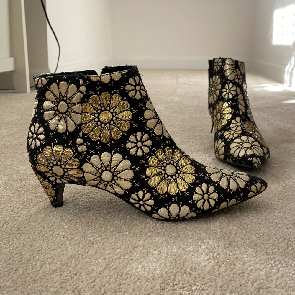 Black and Gold Floral Booties